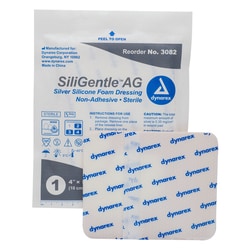 Med Vet International Dynarex Sterile Siligentle Ag Silver Silicone Foam Dressing, 4