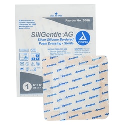 Med Vet International Dynarex Sterile Siligentle Ag Silver Silicone Bordered Foam Dressing, 6