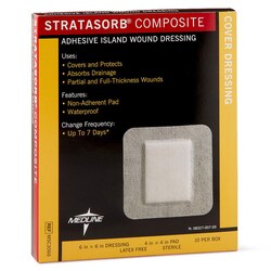 Med Vet International Medline Waterproof Adhesive Stratasorb Composite Island Dressing, 6in X 6in With 4in X 4in Pad, 10/Box