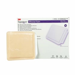 Med Vet International Foam Dressing 3M Tegaderm 4 X 4-1/4 inch Without Border Film Backing Silicone Face Square Sterile, 90631, 40/Case