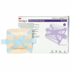 Med Vet International Foam Dressing 3M Tegaderm 2 X 2 inch With Border Film Backing Silicone Adhesive Square Sterile, 90643, 10/Box