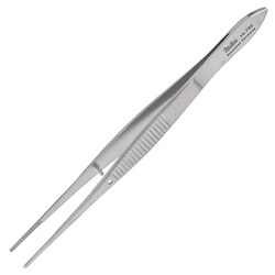 Med Vet International&nbsp;Miltex Eye Dressing Forceps, 4in., Straight, Standard Pattern, 0.8mm Wide Serrated Tips