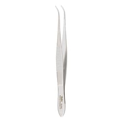 Med Vet International&nbsp;Miltex Eye Dressing Forceps, 3-7/8in, Delicate Pattern, Half Curved,.55mm Wide Serrated Tips, German, 18-781