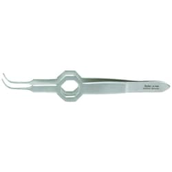 Med Vet International&nbsp;Miltex Foerster Eye Dressing Forceps, 3.75in Octagonal Grip, Full Curved, Serrated, 0.5mm Wide, German, 18-795A