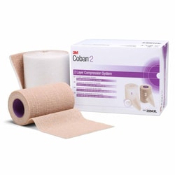 Med Vet International 2 Layer Compression Bandage System 3M Coban 2 4 inch X 3-4/5 Yard / 4 inch X 6-3/10 Yard Self-Adherent / Pull On Closure Tan / White Nonsterile 35 To 40 mmhg, 2094Xl, 1 Kit