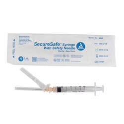 Med Vet International&nbsp;Dynarex Securesafe Syringe w/ Safety Needle - Luer Lock, 25g, 5/8