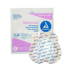 Med Vet International Dynarex Sterile Siligentle Silicone Bordered Foam Dressing, Sacral, 7
