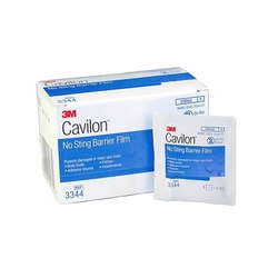 Med Vet International Skin Barrier Wipe 3M Cavilon No Sting 35 To 65% Strength Hexamethyldisiloxane / Isooctane / Acrylate Terpolymer / Polyphenylmethylsiloxane Individual Packet Sterile, 1.0mL, 3344, 30/Box