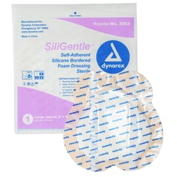 Med Vet International Dynarex Sterile Siligentle Silicone Bordered Foam Dressing, Large Sacral, 9