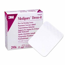 Med Vet International Dressing Retention Tape With Liner 3M Medipore Dress-It White 5-7/8 X 5-7/8 inch Soft Cloth Nonsterile, 2956, 25/Box