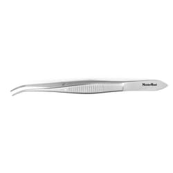 Med Vet International&nbsp;Miltex Meisterhand Eye Dressing Forceps, 4in, Standard, Half Curved, Serrated, 0.8mm Wide At Tip, German, Mh18-782