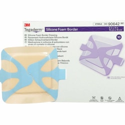 Med Vet International Foam Dressing 3M Tegaderm 6 X 6 inch With Border Film Backing Silicone Adhesive Square Sterile, 90642, 40/Case