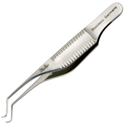Med Vet International&nbsp;Miltex Gill-Hess Irish Forceps, 3in, Bayonet-Shaped, With 1X2 Teeth Forward, 0.5mm Wide Tip