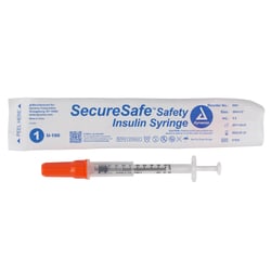 Med Vet International Dynarex Securesafe Safety insulin Syringe - .5 mL (New Mechanism), 29g, 1/2