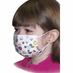 Med Vet International Procedure Mask Pleated Earloops One Size Fits Most Kid Design (Happy Face Print) Nonsterile Not Rated Pediatric, 15150, 75/Box
