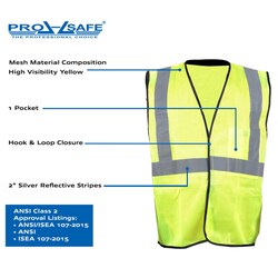 MSC&nbsp;PRO-SAFE High Visibility Vest, ANSI Class 2, Yellow, Mesh, Hook & Loop