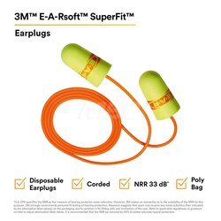MSC&nbsp;3M Earplugs, 33 dB NRR, Foam, Corded, Reusable