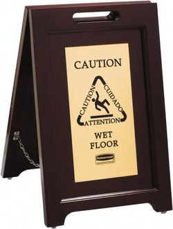 MSC&nbsp;Rubbermaid Wood Floor Sign, A-Frame, Multilingual, 15-1/8 in Wide, 22 in High
