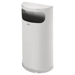 MSC&nbsp;Rubbermaid Trash Can, Half Round, Flat Top Side Open, 9 gal, Stainless Steel