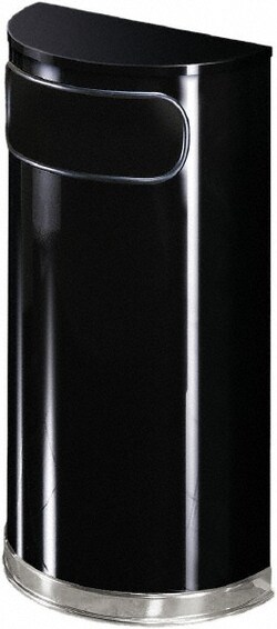 MSC&nbsp;Rubbermaid Decorative Trash Can, 9 Gallon, Half-Round, Steel, Black