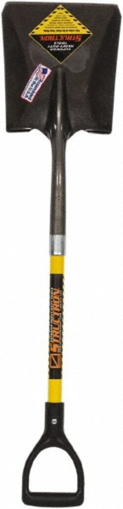 MSC&nbsp;SEYMOUR-MIDWEST Shovel, Steel, Square, 11.5 in Blade, Fiberglass D-Grip