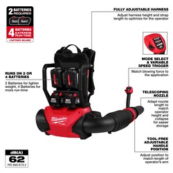 MSC&nbsp;Milwaukee Tool M18 Fuel Dual Battery Backpack Blower Kit, 650 CFM, 155 MPH, 62 dB