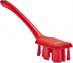 MSC&nbsp;Vikan Hand Brush, Long Handle, Stiff Polyester Bristle, Red, 15.5 Inch