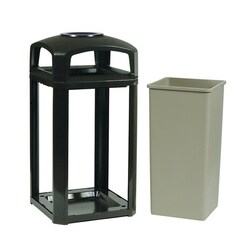 MSC&nbsp;Rubbermaid Landmark Series Classic Container, 50 Gallon, Dome Top with Ashtray, Polycarbonate, Black