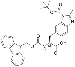 STA PHARMACEUTICAL US LLC&nbsp;(S)-2-((((9H-fluoren-9-yl)methoxy)carbonyl)amino)-3-(1-(tert-butoxycarbonyl)-2-methyl-1H-benzo[d]imidazol-6-yl)propanoic acid | 1 g | InChIKey YSCWLYQIEZVWKC-SANMLTNESA-N | MW 541.604