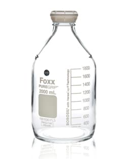 Foxx Life Sciences&nbsp;PUREGRIP Rhino Safety Coated Glass Bottles, Clear, 2L, with Graduation Marks and GL45 VersaCap, 4/CS