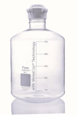 Foxx Life Sciences PUREGRIP Rhino Safety Coated Glass Carboy, Clear, 50L, with Graduation Marks and120 mm VersaCap
