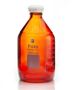 Foxx Life Sciences PUREGRIP Rhino Safety Coated Glass Bottles, Amber, 2L, with Graduation Marks and GL45 VersaCap, 1/EA