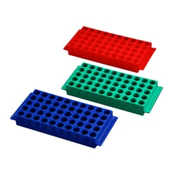 Alkali Scientific&nbsp;ASI&trade; Cryovial Rack with numeric labeling, 5x10 (50 holes) Blue,Green, Red, PP, autoclavable, 10/Pack