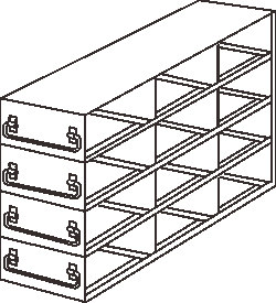 Alkali Scientific&trade; Upright Freezer Drawer Rack for 96 Deep-Well Microtiter Boxes; 3 x 4 Configuration, 12 Box Capacity