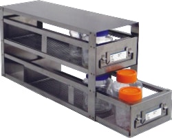 Alkali Scientific&trade; Freezer Drawer Racks for Storage of Bottles, 2 Drawers, Drawer Area Capacity: 20 5/8″ x 4 1/2″