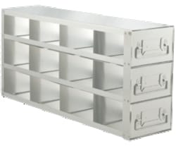 Alkali Scientific&trade; Alkali Scientific&trade; Upright Stainless-Steel Freezer Racks for 3.75″ Cardboard Boxes 4x3 Configuration, 12 Box Capacity