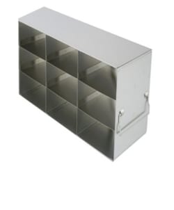 Alkali Scientific&trade; Upright Stainless Steel Freezer Rack (UFH50-33) for 50-Cell Hinged Top Plastic Boxes, 3 x 3 Configuration, 9 Box Capacity