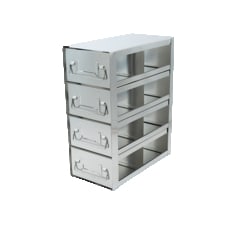 Alkali Scientific&trade; Upright Stainless Steel Freezer Drawer Racks for 3″ Cardboard Boxes 2x4 Configuration, 8 Box Capacity
