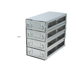 Alkali Scientific&trade; Upright Stainless Steel Freezer Drawer Racks for 2″ Cardboard Boxes 4x2 Configuration, 8 Box Capacity