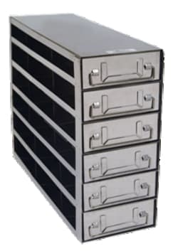 Alkali Scientific&trade; Upright Freezer Rack with Drawers for Cardboard 2″ Boxes; PHCbi Upright Freezer; Rack Only; 3x6 Configuration, 18 Box Capacity