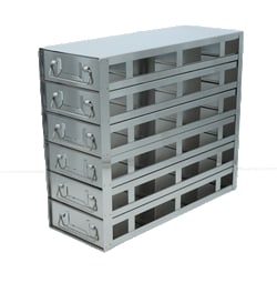Alkali Scientific&trade; Upright Freezer Racks, 100-Cell Hinged Top Plastic Boxes, 3 x 6 Configuration, 18 Box Capacity