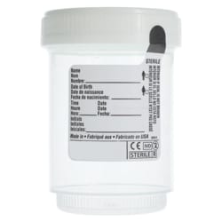 Alkali Scientific ASI™ Specimen Cup (Container), DuoClick, Leak-Resistant | Pathology, Microbiology, Histology, Sterile, 60mL x 48mm, 500/Case, Yelllow