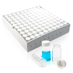 Alkali Scientific&nbsp;ASI&trade; 20mL Borosilicate Glass Scintillation Vials (27.5x57.5mm) – 0.67 oz., with White Polyethylene Caps (22-400 Thread), Silver Aluminum Foil PE Liner 1.5mm Thick Septa, 100/Pk
