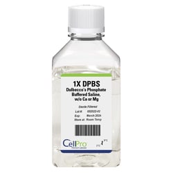 Alkali Scientific&nbsp;CellPro&trade; 1X DPBS, Dulbecco’s Phosphate Buffered Saline, without Calcium or Magnesium, Sterile Filtered, 500mL, 10/Case
