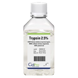 Alkali Scientific CellPro™ Trypsin 2.5% (10X) protease solution with porcine trypsin, HBSS; without calcium, magnesium, EDTA, or phenol red, 100ml