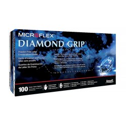 Med Vet International&nbsp;Exam Glove Diamond Grip&trade; Large NonSterile Latex Standard Cuff Length Textured Fingertips White Not Rated, MF-300-L, 100/Box