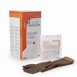 Med Vet International&nbsp;Surgical Glove ENCORE Latex Micro Size 6.5 Sterile Latex Standard Cuff Length Micro-Textured Brown Chemo Tested, 5787002, 200/Case