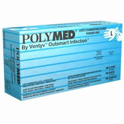 Med Vet International&nbsp;Exam Glove Polymed Large NonSterile Latex Standard Cuff Length Fully Textured Ivory Not Rated, PM104, 1000/Case