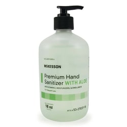 Med Vet International&nbsp;McKesson Premium Hand Sanitizer with Aloe, 18 oz, Gel, Pump Bottle, 53-27037-18, 12/Case