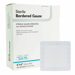 Med Vet International&nbsp;Adhesive Dressing DermaRite Bordered Gauze 6 X 6 Inch Square Sterile, 00263E, Each